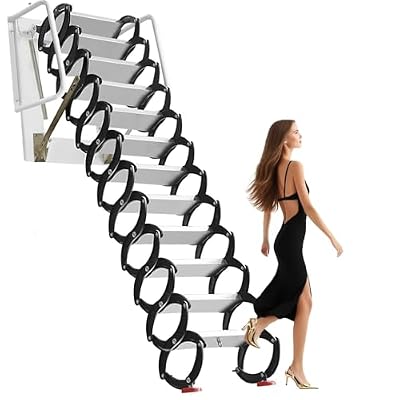 AOKNV 2300LBS Attic Ladder with Anti-Slip, 12FT Titanium-Magnesium Alloy Attic Ladder Pull Down System, Wall Mounted Attic Stairs Pull Down Foldable for Roof Terrace Garage Basement (Ti-Mg Alloy)
