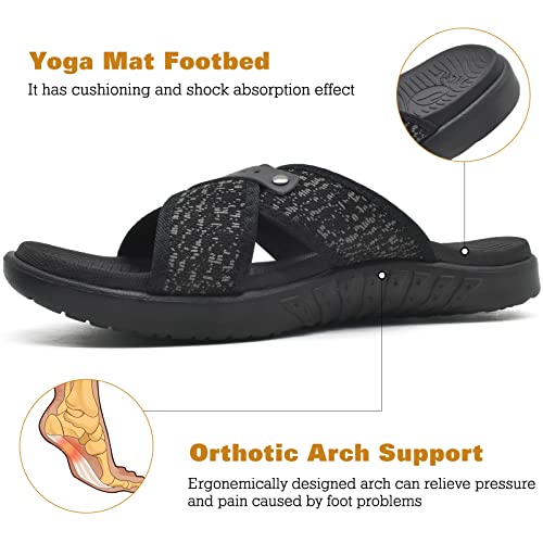 ONCAI Mens Criss Cross Sandals,Arch Support Recovery Sport Slippers Slides with Plantar Fasciitis Orthotic Footbed2