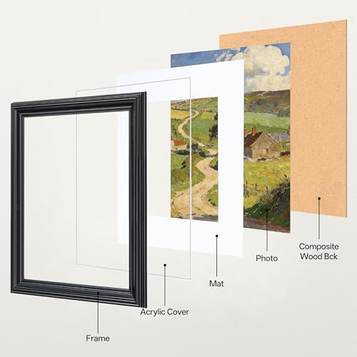 Image of eletecpro 8x10 Black Picture Frames Set of 4, Vintage Photo Frames with Clear Acrylic Cover, Gallery Wall Art Display 5x7 Photo with Mat or 8x10 without Mat for Tabletop and Wall Mount, Home Decor