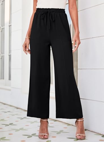 Dokotoo Women's Flowy Wide Leg Summer Pants 2025 Casual Beach Pants High Waisted Drawstring Palazzo Trousers with Pockets2