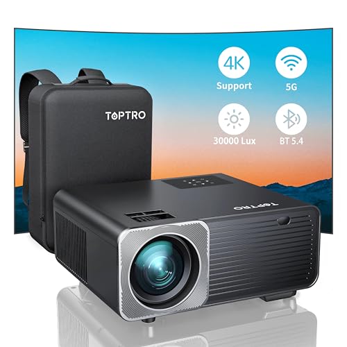 Vidéoprojecteur, 30000 Lumens 5G WiFi Bluetooth Videoprojecteur 4K Supporté, TOPTRO Native 1080P Projecteur Correction 4P/4D Zoom 50%,Rétroprojecteur 400'' Home Cinéma Compatible pour iOS/Android/PS5