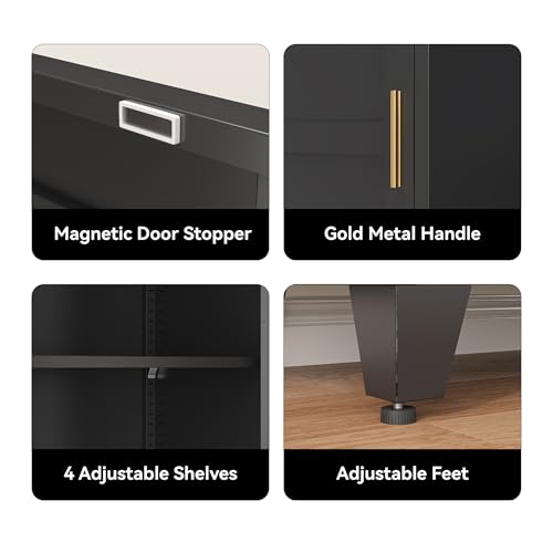 Image of COFaR 67 inch Slim Bathroom Storage Cabinet, Black Metal Storage Cabinet with Magnetic Door & 4 Adjustable Shelves, Slim Freestanding Cupboard for Office, Kitchen, Bathroom