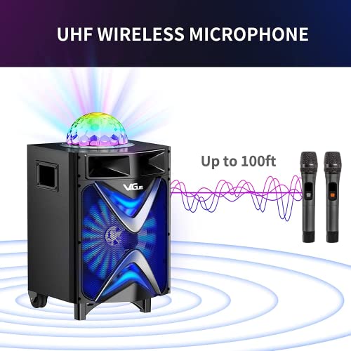 Karaoke Machine For Adults & Kids, Vegue Bluetooth Pa Speaker System With 2 Wireless Microphones, 10'' Subwoofer, Disco Ball, Karaoke Singing Machine For Home Karaoke, Singing Party, Church (Vs-1088) #TOP5