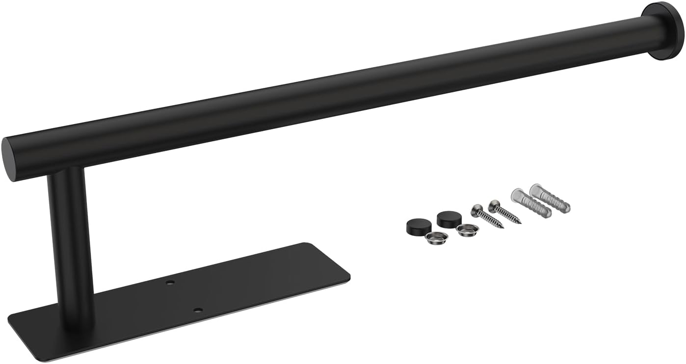 Ibergrif M34055B Kitchen Roll Holder Under Cabinet, Paper Towel Holder, Self Adhesive Kitchen Towel Rack Wall-Mounted for Bathroom, Black