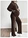 MakeMeChic Women's Maternity 2 Piece Outfits Lounge Set Ribbed Knit Long Sleeve Hoodie and Pants Pregnancy Set Brown Large