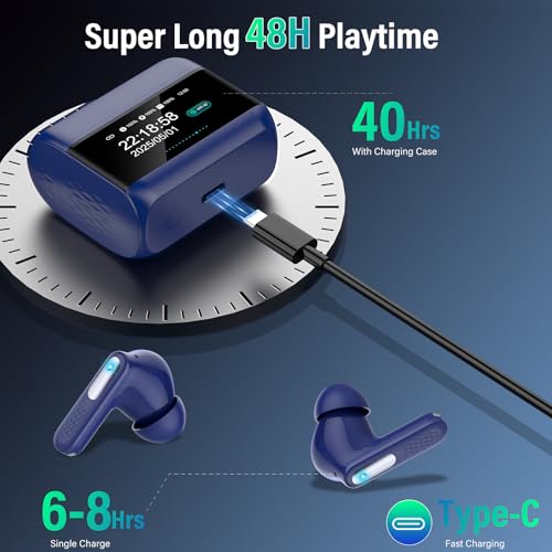 Image of Wireless Earbuds with Touch Screen, Bluetooth 5.4 Headphones, ANC /ENC Noise Cancelling, 48H HiFi Stereo Bluetooth Ear Buds with 5 EQ Modes, Transparency Mode, IPX7 Earphones, Blue