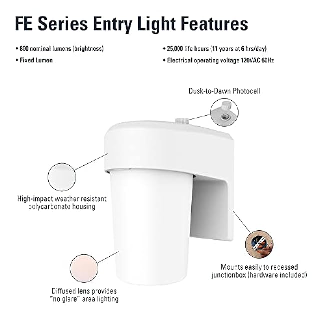 HALO FE 1-Light White LED Outdoor Lantern Sconce with Dusk to Dawn