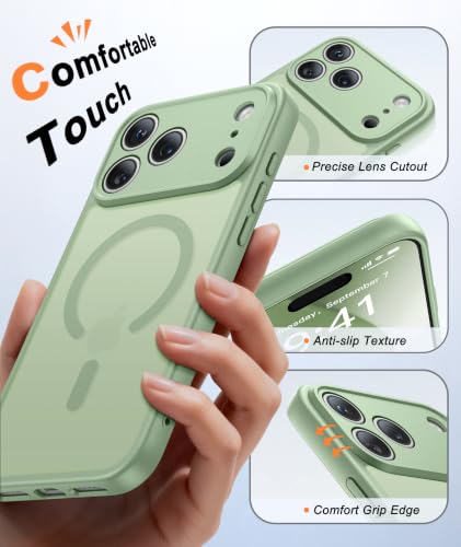Image of FNTCASE for iPhone 17 Pro Case: Translucent Light Moss Slim Cases Compatible with MagSafe, Full Camera Protection & Tempered Glass Protector, 14FT Military Grade Drop Tested, Matte Skin-Friendly