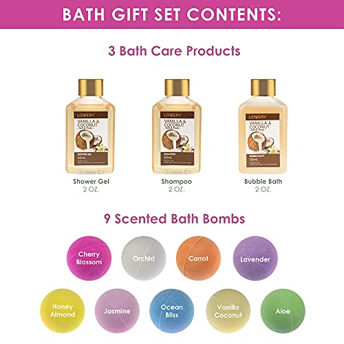 Birthday Gifts For Him. Bath Bombs Gift Set - Home Spa Set With Vanilla Coconut Shower Gel, Shampoo, Bubble Bath & 9 Huge Bath Bombs With Shea & Coco Butter, Vitamin E - Birthday Gifts #TOP1