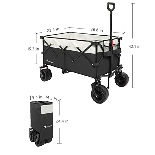 Moon Lence Collapsible Outdoor Utility Wagon Heavy Duty Folding Garden Portable Hand Cart With All-Terrain Beach Wagon ，Big Wheels, Adjustable Handle & Drink Holders #TOP5