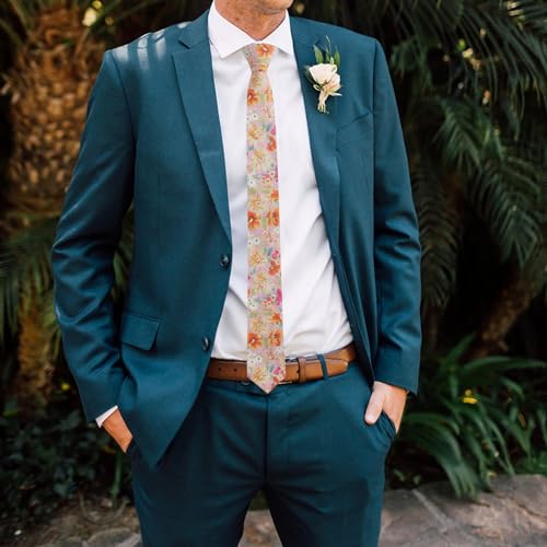 Image of Mantieqingway Floral Ties for Men Skinny Cotton Tie Flower Necktie