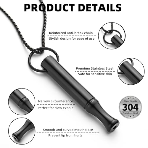 2Pcs Breathing Necklace for Anxiety Relief Breathlink Stop Smoking Quit Vaping Aids Fidget Necklace for Smoking Cessation Vaporless Smokeless Inhaler for Adult Women Men (2, Black&Rose Gold)3