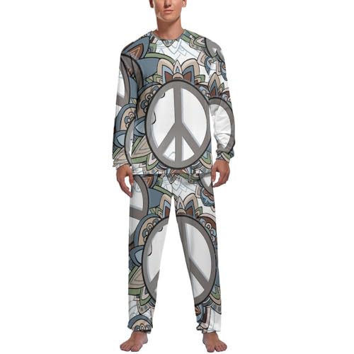 Pyjama homme haut et bas manche longue Amour Et Paix en coton doux pour la nuit