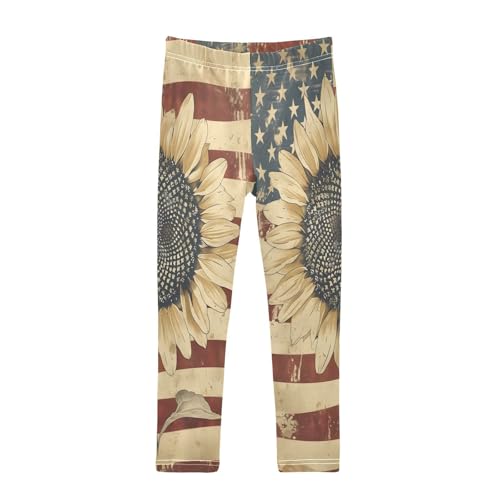 Toddler Girls Leggings Printed Yoga Pants Leggings Vintage Sunflower with American Flag for Kids