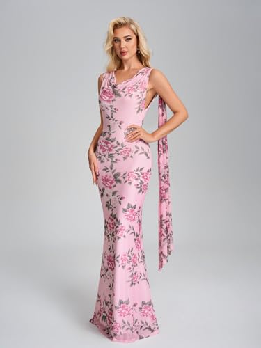 Image of Parthea Women's Summer Formal Wedding Guest Dresses Sleeveless Backless Long Elegant Evening Party Maxi Bodycon Dress