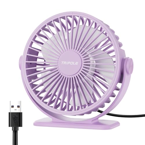 TriPole Ventilator Leiser, Mini Ventilator mit 3 Gang, USB Tischventilator Leistungsstarker Tragbarer mit 360°Neigung. Elektrischer Ventilator klein für Einsatz Büro, Schlafzimmer,Reisen-Hellviolett
