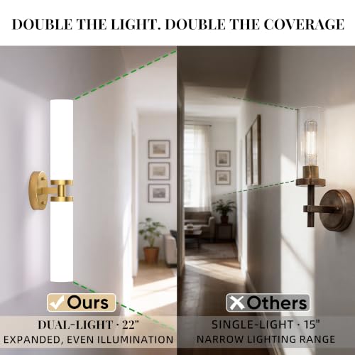 Image of Wall Sconces Set of 2, Gold Hardwired Bathroom Light Fixtures, Modern Bathroom Vanity Wall Lighting with Milky White Glass Shade, Farmhouse Wall Sconce for Bedroom Living Room Hallway