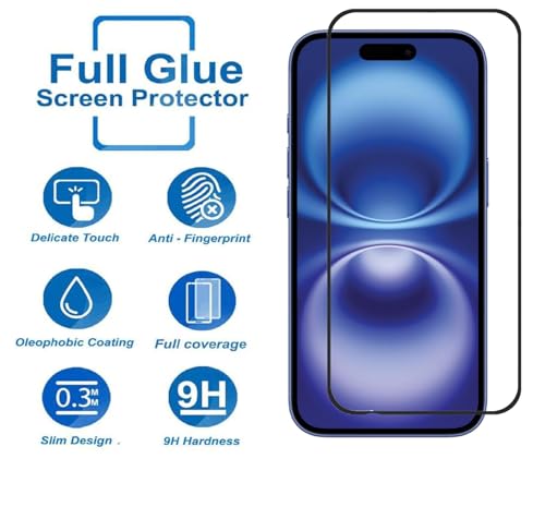 Image of DD SON Tempered Glass Screen Protector Compatible for iPhone 16 Smartphone (6.1 Inch) HD Glass with Edge to Edge Coverage and Easy Installation kit,Black