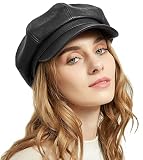 Womens-Newsboy-Cap Cabbie-Hats Retro-Leather-Beret-Hats 8 Panels Gatsby Ivy Cap Black
