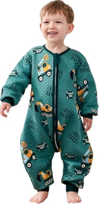 Toddler Sleep Sack with Feet, 1.5 TOG Wearable Blanket Toddler, Cotton Long Sleeves Sleep Sack 1-2T, Excavator
