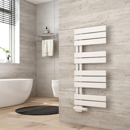 Heilmetz Badheizkörper Flach 89.9x400cm, Handtuch Heizkörper Bad mit Seitenanschluss, Badheizung Handtuchwärmer Handtuchtrockner Heizkörper für Bad, Weiß, 380W