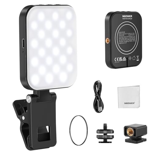 NEEWER Basics Lampe Selfie Magnétique Compatible MagSafe iPhone, Clip sur Téléphone Éclairage de Remplissage avec Chiffon de Nettoyage pour Visioconférence Ordinateur Portable Webcam Zoom, BL48B