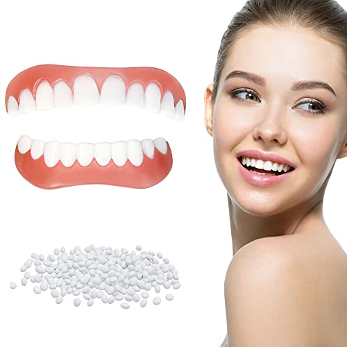 2 PCS Fake Teeth, Dentures Teeth for Upper and Lower Jaw, Nature and Comfortable, Protect Your Teeth and Regain Confident Smile