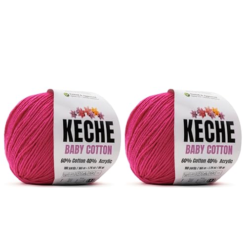 Image of Keche Baby Cotton, 60% Cotton 40% Acrylic Yarn, Soft Cotton Yarn for Crochet and Knitting, Amigurumi Yarn 4 Skeins /Balls [1.76 Oz (50g) / 180 Yrds (165m)] x 2 DEEP Pink