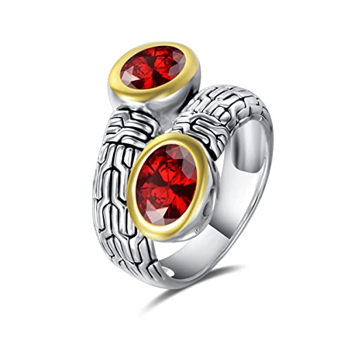 UNY JEWEL Jewelry Ring Multi Strand Foxtail Chain Woven Pattern Inlay 6 by 8 Oval CZ Vintage Antique Two Tone Elegant Designer Inspired Ring2