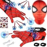 STFYUG 2 stück Launcher Handschuh, Spiderm Handschuhe Kinder, Spiderm Hero Handschuhe, Spiderm Spinnennetz Werferr mit Maske und Aufkleber Cosplay, Spiderm Handschuhe, Spidey Spielzeug
