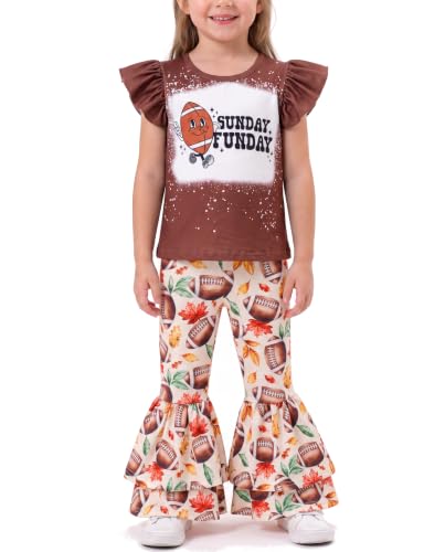Image of Unique Baby 2 Piece Girls Double Bell Bottom Leggings Outfit with Short Sleeved Shirt Kid and Toddler Clothes Set