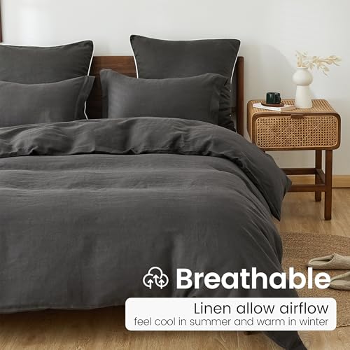 King Linens 100% French Linen Pillow Shams Basic Style - Pack of 2 - Washed Solid Color Natural Flax Soft Breathable - Dark Grey, 20'' x 36'' by King Linens - Image 3