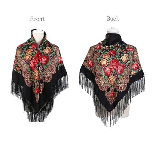 Women’s Printed Scarf Traditional Folk Scarf Wrap Tassel Shawl Neck Head Shawl Retro Scarf Floral Shawl2