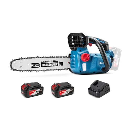 Dong Cheng 12 Inch Brushless Cordless Chainsaw, 20V Battery Powered with 2×4000mAh Batteries, 12m/s Chain Speed, Tool-Free Tensioning, Auto Oiler & Chain Brake, Ideal for Wood Cutting & Tree Trimming