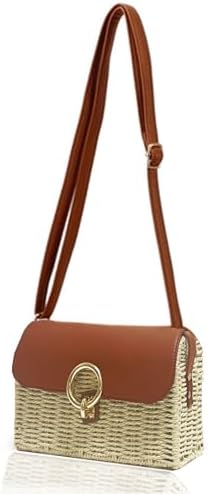 Straw Handbags for Women Vintage Purse Summer Beach Vacation Rattan Woven Travel Purse