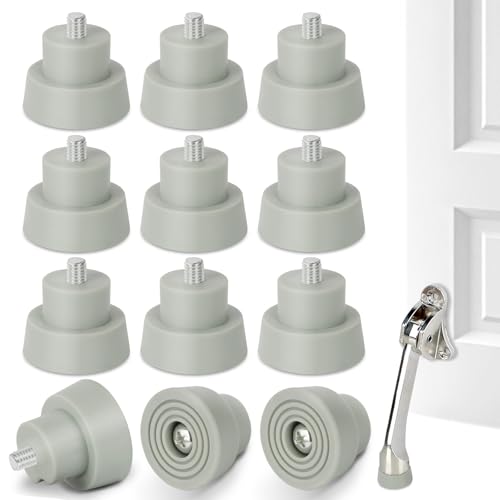 12-Pack Door Stopper Replacement Rubber Tips Heavy Duty Stop Holder Ribbed Rubber Foot Door Stop Tips Repair Set for Kickdown Drop Down Door, Grey