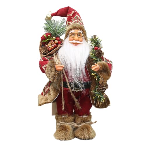 Petite Figurine de père Noël Debout de 30 cm décoration de Noël Traditionnelle poupée d'ornement Figurine de père Noël avec Longue Barbe Figurine de père Noël pour fenêtre Table cheminée