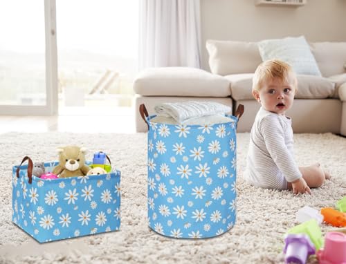 Image of NTAOHAMPER Rectangular Daisy Storage Basket,Collapsible Gift Basket with Handles,Books Box, Room Decor(Daisy)