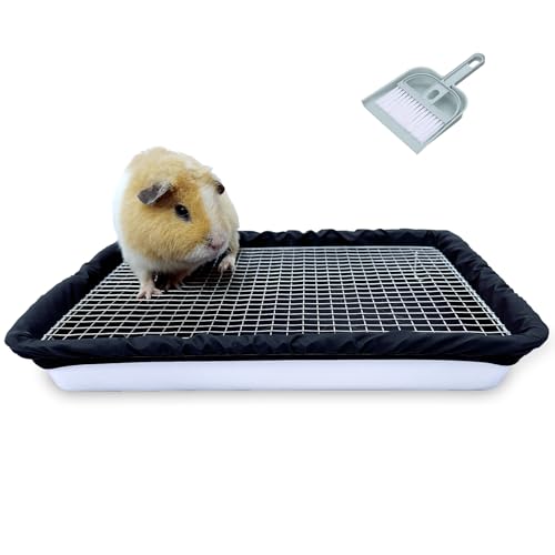 DOZZOPET Guinea Pigs Litter Box with Stainless Steel Grid & 2 Reusable Waterproof Liners, Small Animal Potty Tray for Dwarf Rabbit,Ferret,Chinchilla