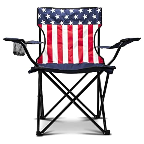 Eternal Living American Flag Camping Chair with Cupholder, Blue Cover