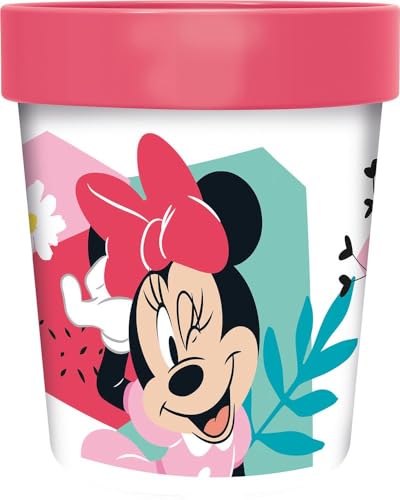 Tataway Disney Bicchiere rosa per bambine in plastica Minnie 260 ml con base antiscivolo