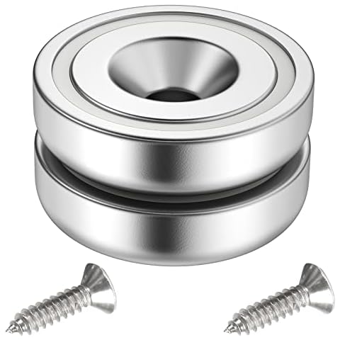 MIN CI Strong Large Magnets with Hole, Neodymium Magnets Extra Strong 25 x 8 mm Pack of 2 Strong Magnets Screws for Magnetic Board Fridge Flat Pot Magnet Cover