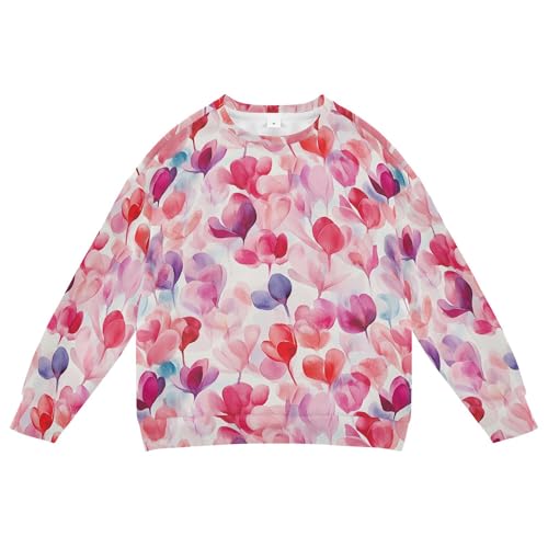 JUNZAN Watercolor Red Flowers Little Girls Hooded Sweatshirt Crewneck Hoodie for Boys Athletic 4T