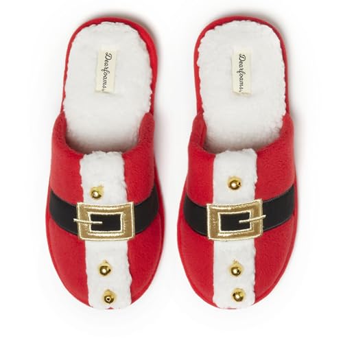Dearfoams Unisex Ugly Sweater Closed Toe Scuff Slipper, Santa, 7-8 US Women