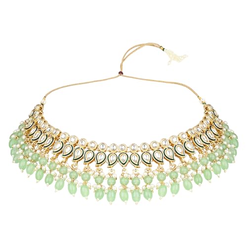 Image of I Jewels Gold Plated Traditional Kundan Pearl Meenakari Choker Necklace Jewellery With Jhumka Earrings Set For Women /Girls
