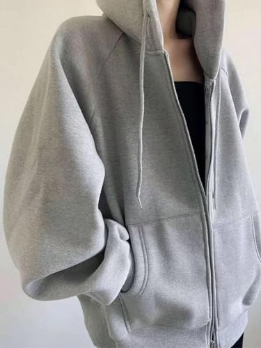 Light Grey Womens Hooded Zip-Up Cardigan – Effortless Fall Style in Medium Size - Image 4