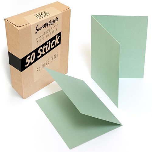 Japun - Juego de 50 tarjetas plegables en blanco para diseñar, escribir o imprimir - DIN A6 - verde