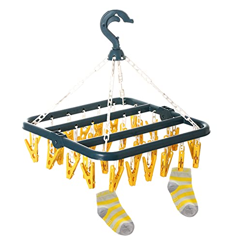 Mlysnd Support Chaussettes Etendoir, Etendoir Chaussette avec 32 Pinces pour sous Vêtements, Chaussettes, Durable Pinces à Linge en Plastique pour Intérieur Et Extérieurc
