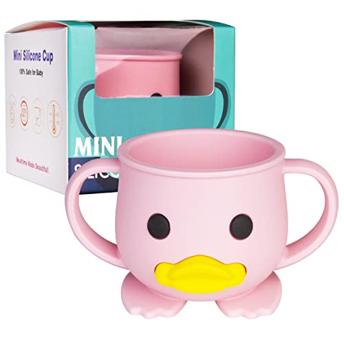 Trinkbecher für Babys und Kleinkinder, Trinklernbecher 100 % Platinum reines lebensmittelechtes Silikon,unzerbrechlich,plastikfrei winzige Tasse perfekt für Baby LED Entwöhnung Cover