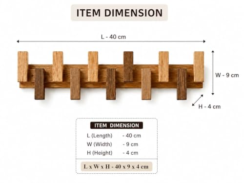 Image of Wooden Wall Mounted Coat Rack with Multiple Hooks, Decorative Wall Hanger for Clothes, Jackets, Bags, Scarves, Towels & Home Organization (up Down 6 Hook)
